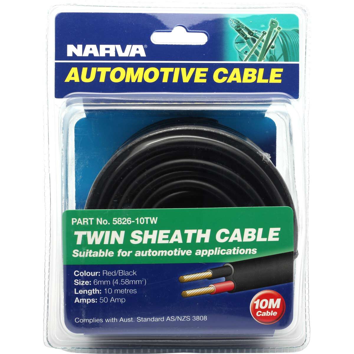 Narva Automotive Cable Twin Sheath 10 metres 50 AMP, , bcf_hi-res