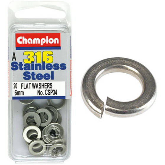 Champion Stainless Steel Flat Washers CSP34, 6mm 6mm 6mm, , bcf_hi-res