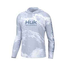 Huk Men’s Mossy Oak Pursuit Performance Hooded Fishing Shirt Stormwater Bone M, Stormwater Bone, bcf_hi-res