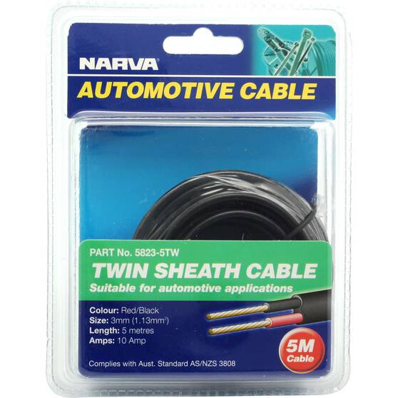 Narva Automotive Cable Twin Sheath 5 Metres 10 AMP 3mm, , bcf_hi-res