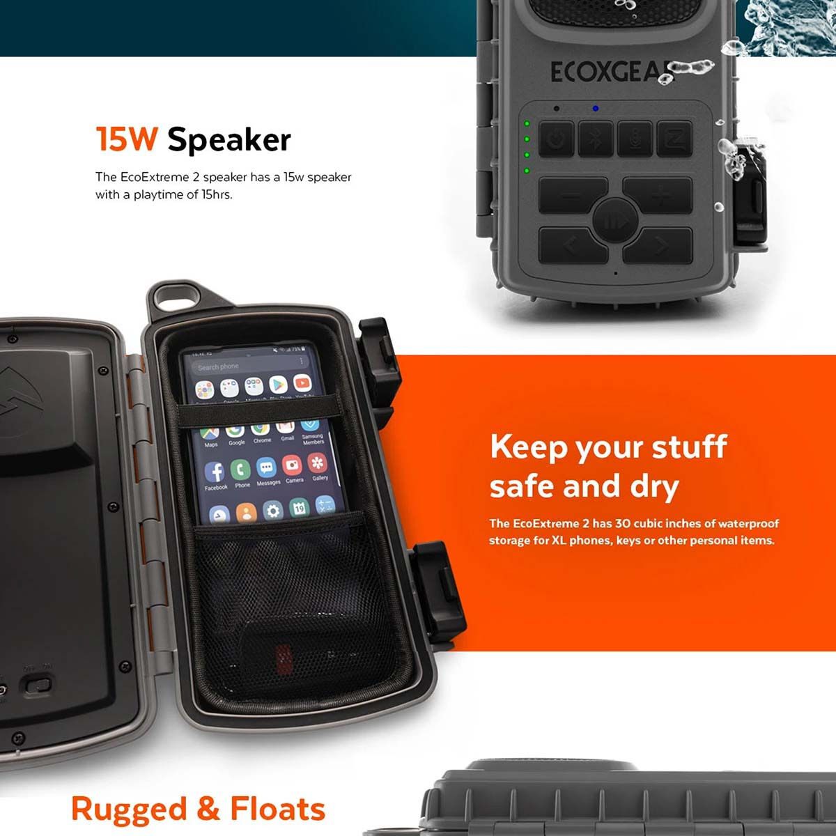 ECOXGEAR EcoExtreme 2 Speaker and Dry Storage Case Orange, Orange, bcf_hi-res