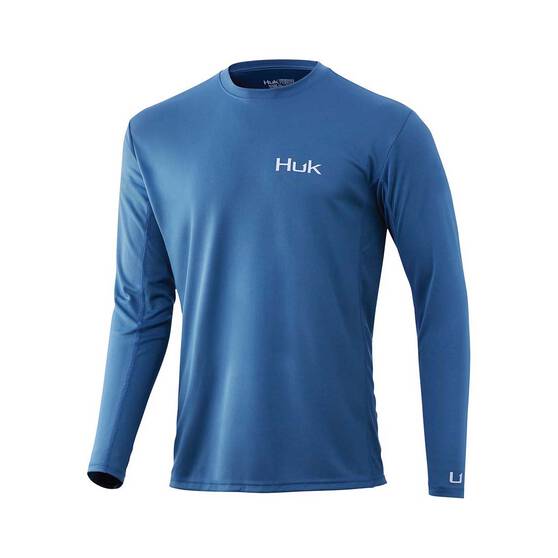Huk Men's Icon X Long Sleeve Sublimated Polo, Titanium Blue, bcf_hi-res