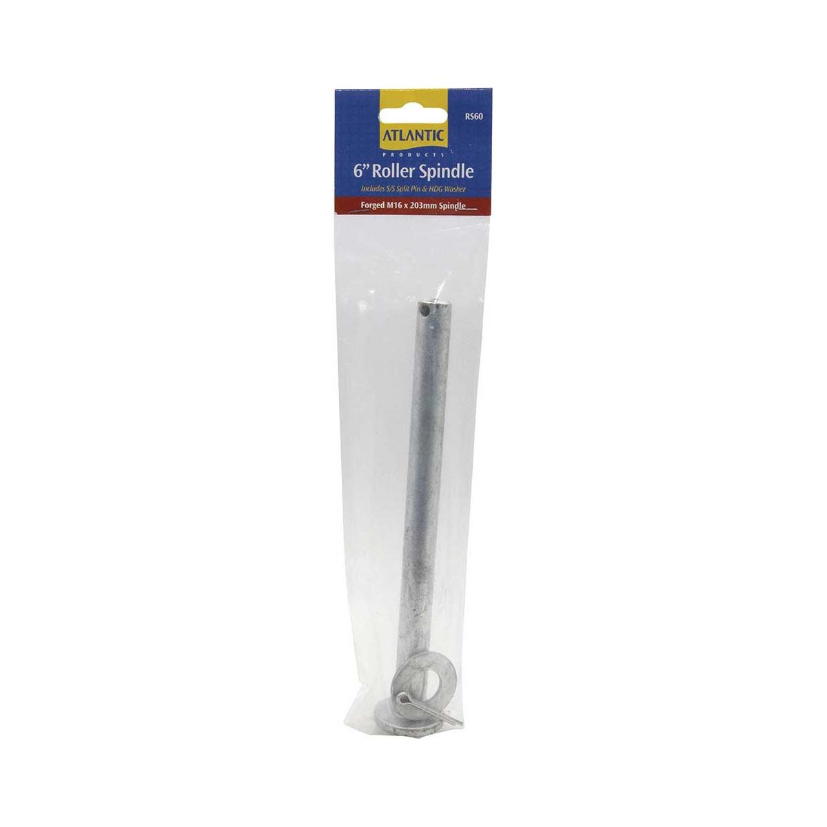 Atlantic Boat Roller Spindle 6" Forged Roller Spindle Incl Washer & Spilt Pin M16 X 203mm Galvanised, , bcf_hi-res