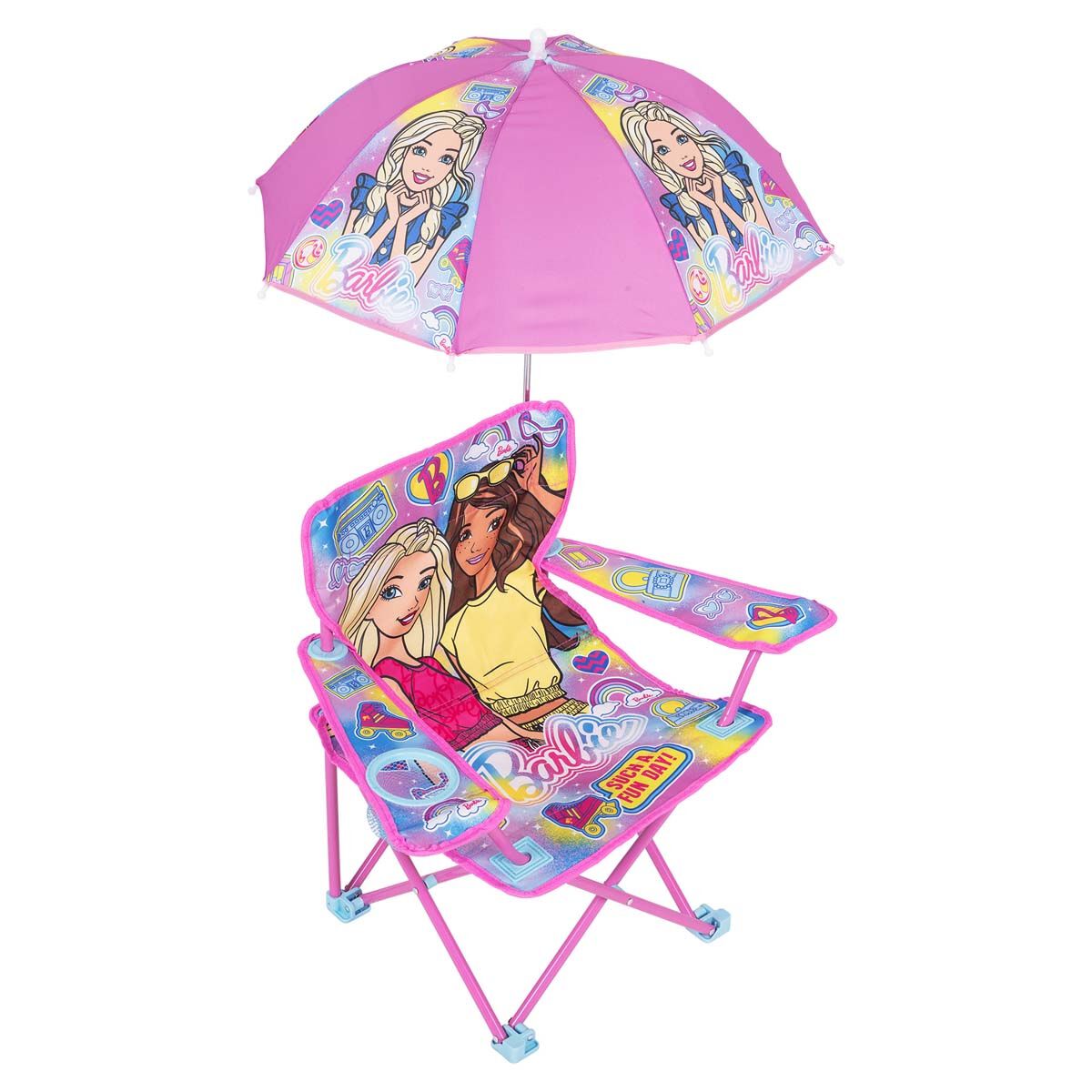 Barbie Kids Camp Chair with Umbrella 30kg, , bcf_hi-res
