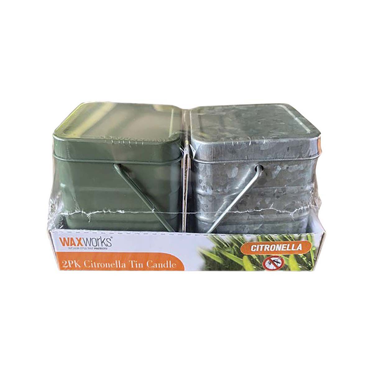 Waxworks Square Tin Citronella Candle 2 Pack, , bcf_hi-res