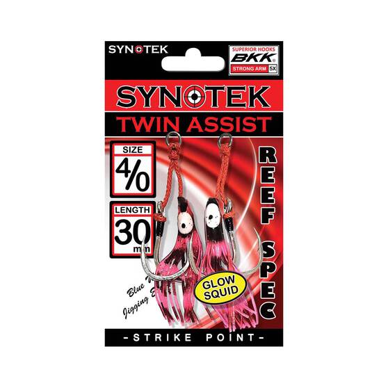 Synotek Twin Assist Hooks 4/0 3.0cm Pink Glow, Pink Glow, bcf_hi-res