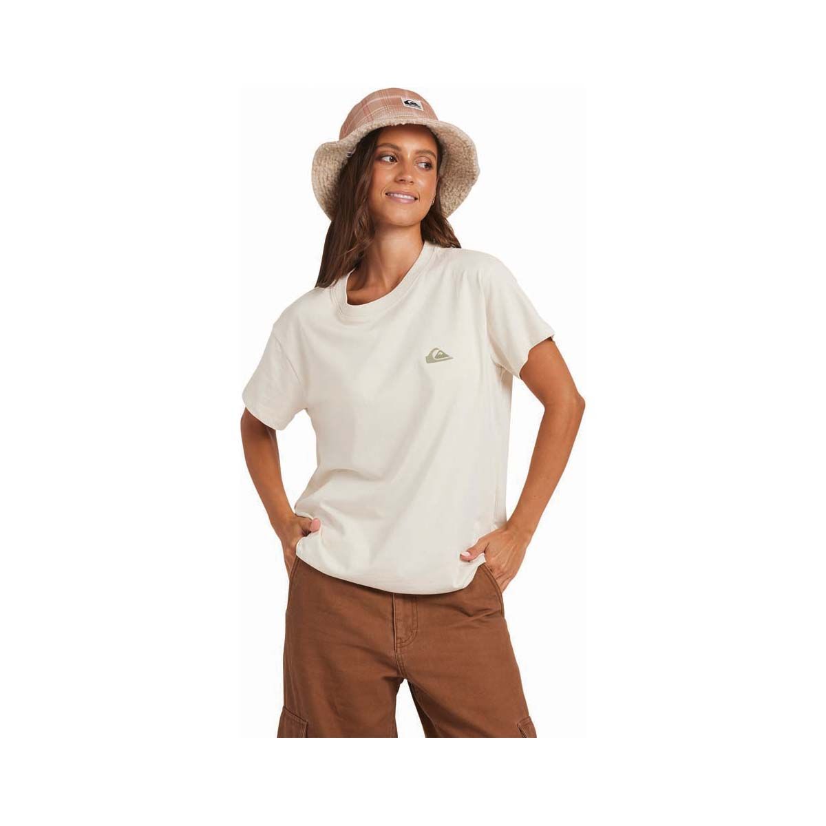 Quiksilver Classic Logo Short Sleeve Shirt for Women, Birch White, bcf_hi-res