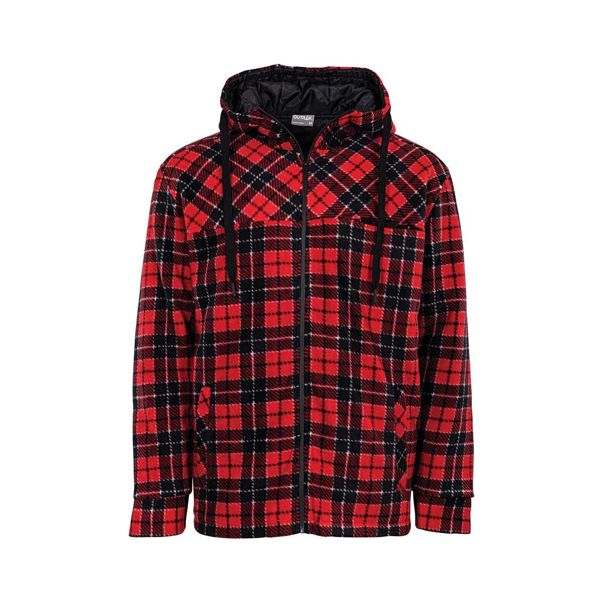 Red and black checkered fleece jacket top
