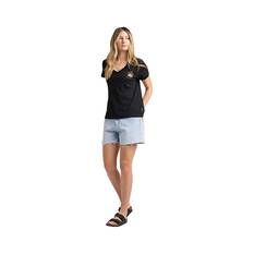 The Mad Hueys Women’s Tiki Anchor V-Neck Tee, Black, bcf_hi-res