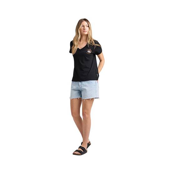 The Mad Hueys Women’s Tiki Anchor V-Neck Tee, Black, bcf_hi-res