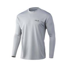 Huk Men's Icon X Long Sleeve Sublimated Polo, Overcast Grey, bcf_hi-res