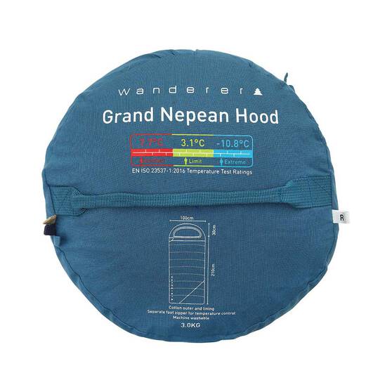 Wanderer Grand Nepean +7.7C Cotton Hooded Sleeping Bag, , bcf_hi-res