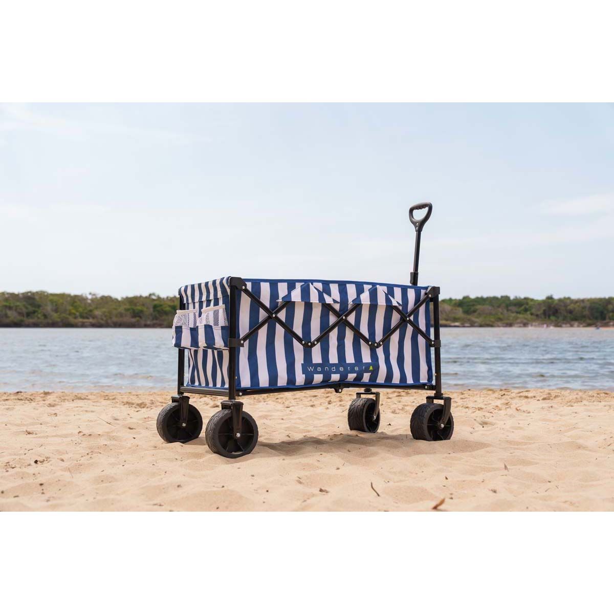 Wanderer Flat Fold Beach Cart 100kg Nautical Stripe, , bcf_hi-res