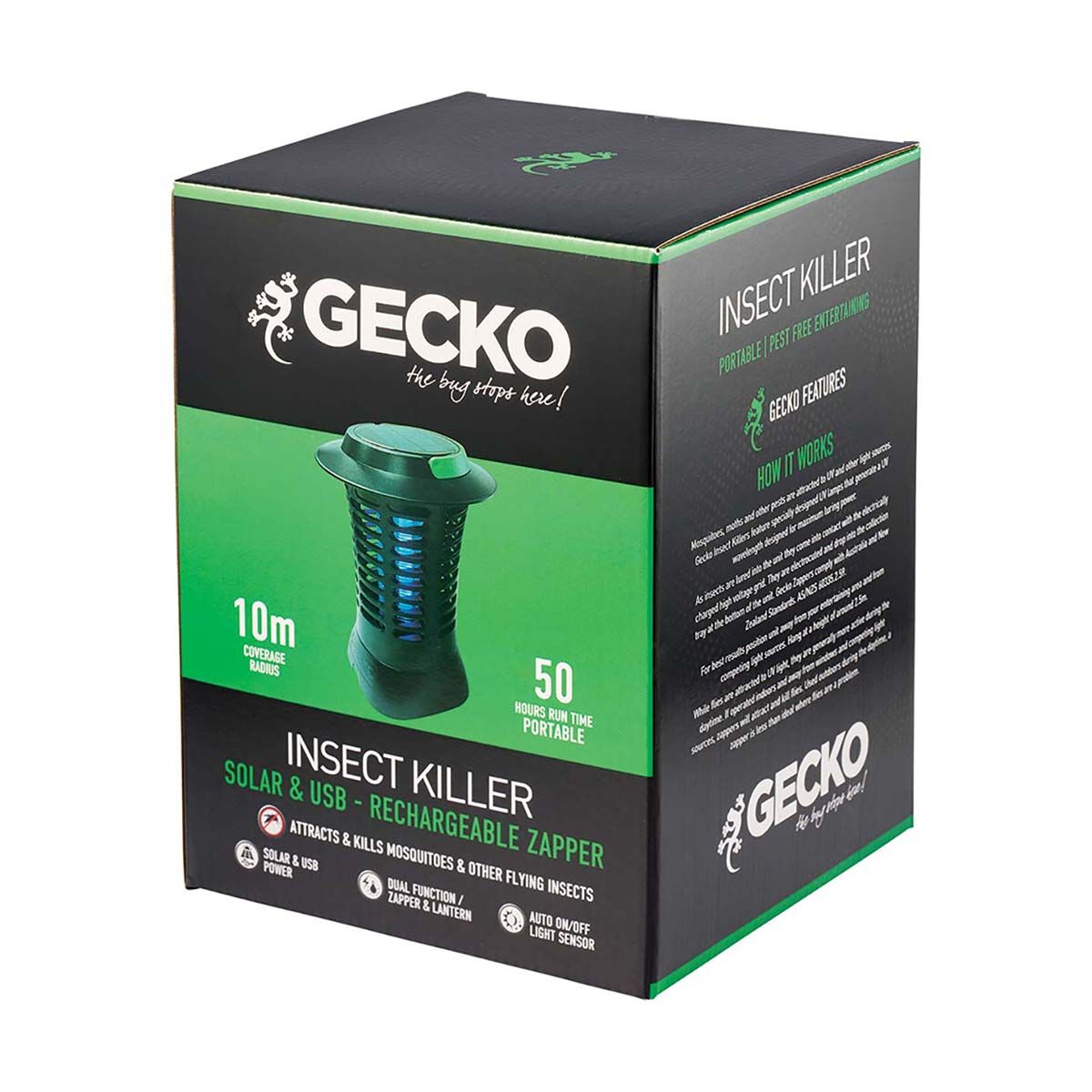 Gecko 3.7V Solar USB Rechargeable Insect Zapper, , bcf_hi-res