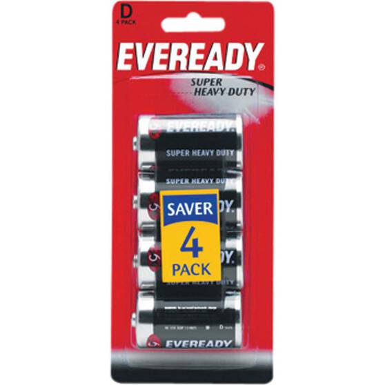 Eveready Super Heavy Duty D Alkaline Batteries 4 Pack, , bcf_hi-res