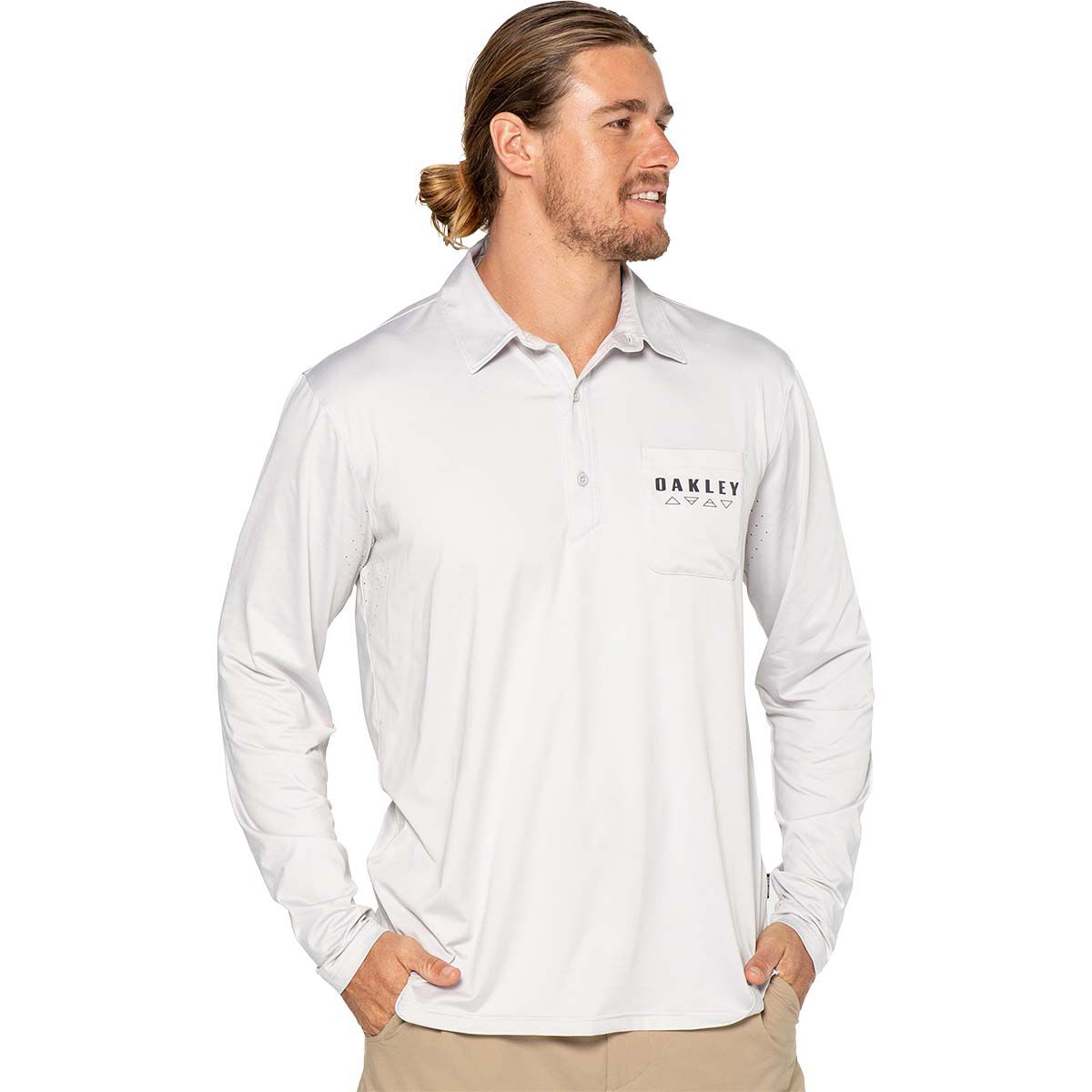 Oakley Men&rsquo;s Elements Long Sleeve Tech Polo, Lunar Rock, bcf_hi-res