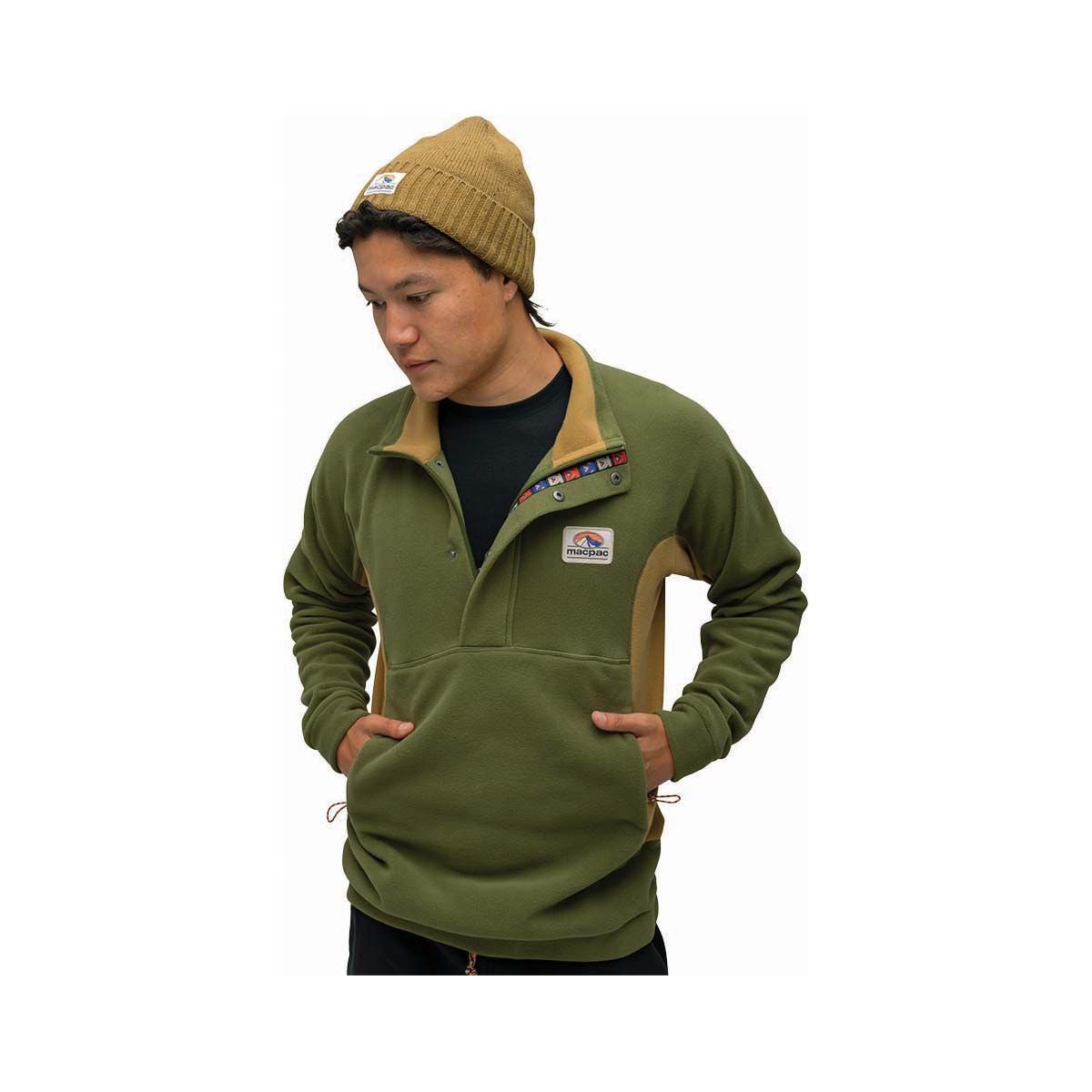 Macpac Men's Heritage Fleece Pullover Green / Gold M, Green / Gold, bcf_hi-res