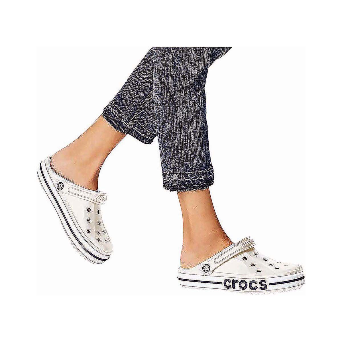 Crocs Unisex Bayaband Clogs, White/Navy, bcf_hi-res