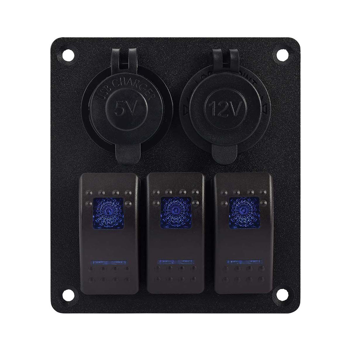 Bowline Switch Panel 3 Rocker 2 USB Plus Cigarette Socket, , bcf_hi-res