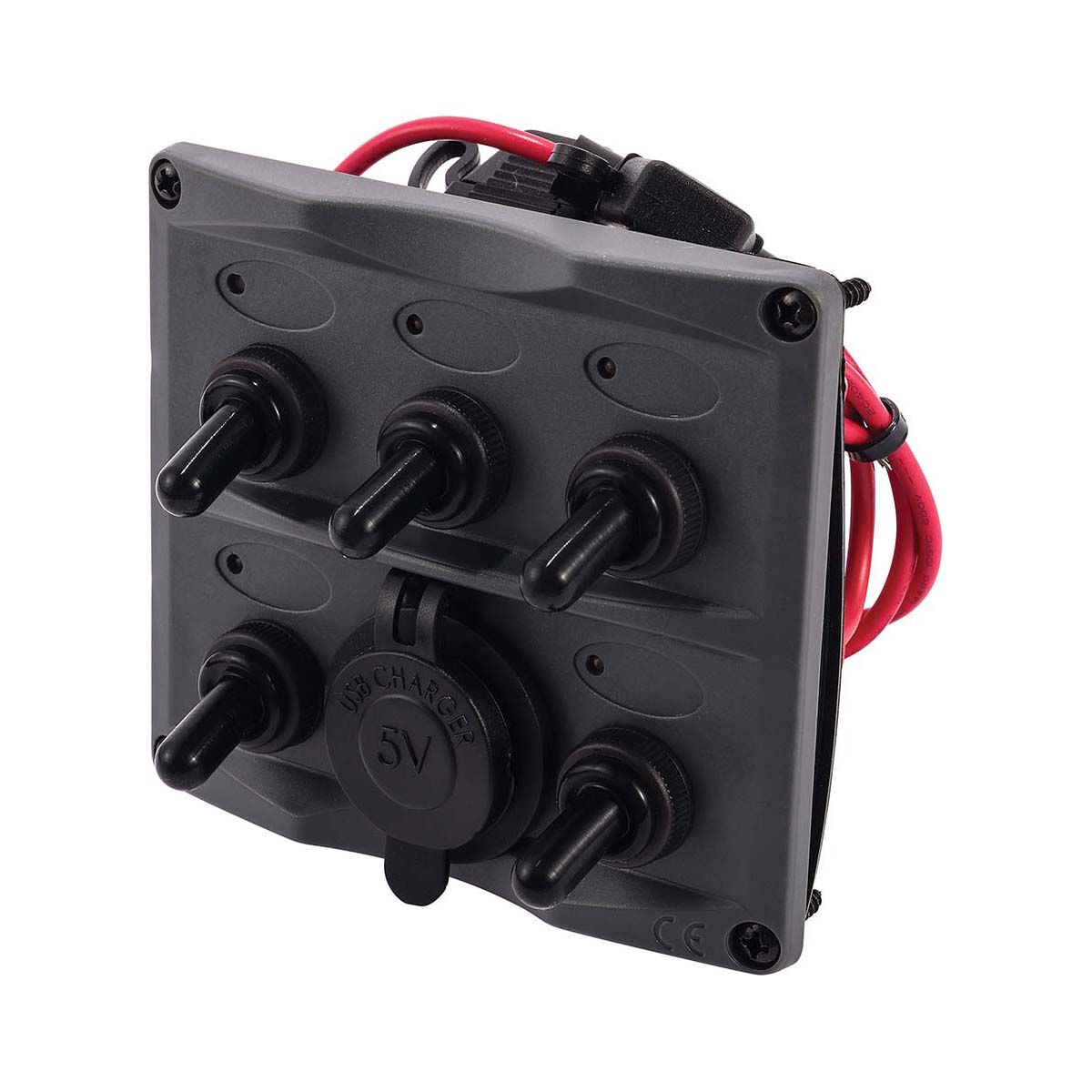 Bowline Switch Panel 5 Gang 2 USB Black, , bcf_hi-res