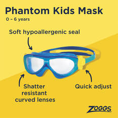 Zoggs Phantom Swimming Goggles Mask 0 - 6 Years Blue, Blue, bcf_hi-res