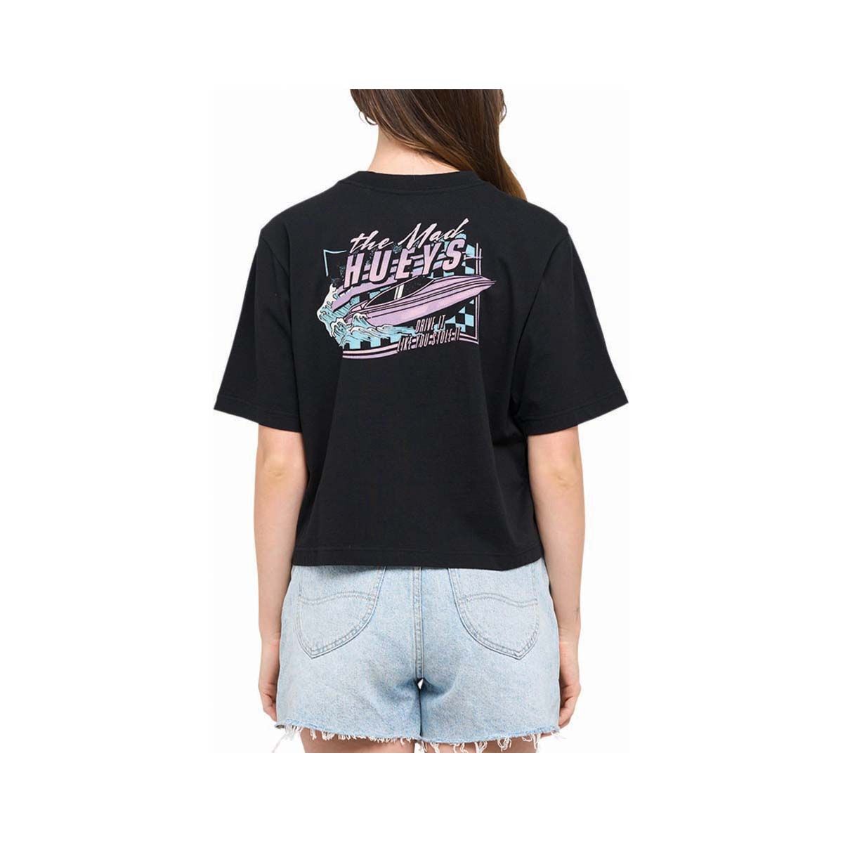 The Mad Hueys Women's Drive It Boxy Short Sleeve Tee Black XS, Black, bcf_hi-res