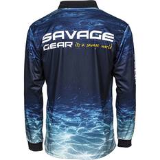 Savage Gear Men's Fishing Shirt Deep Blue with Orange Logo Print Blue S, Blue, bcf_hi-res