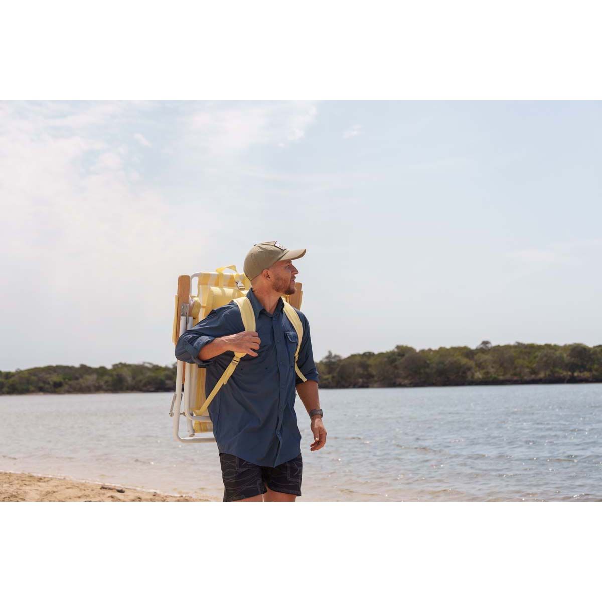 Wanderer Noosa Premium Beach Chair Yellow Stripe 150kg, , bcf_hi-res