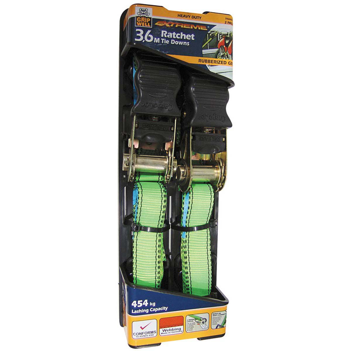 Ratchet Tie Down 3.6m, 454kg, 2 Pack BCF