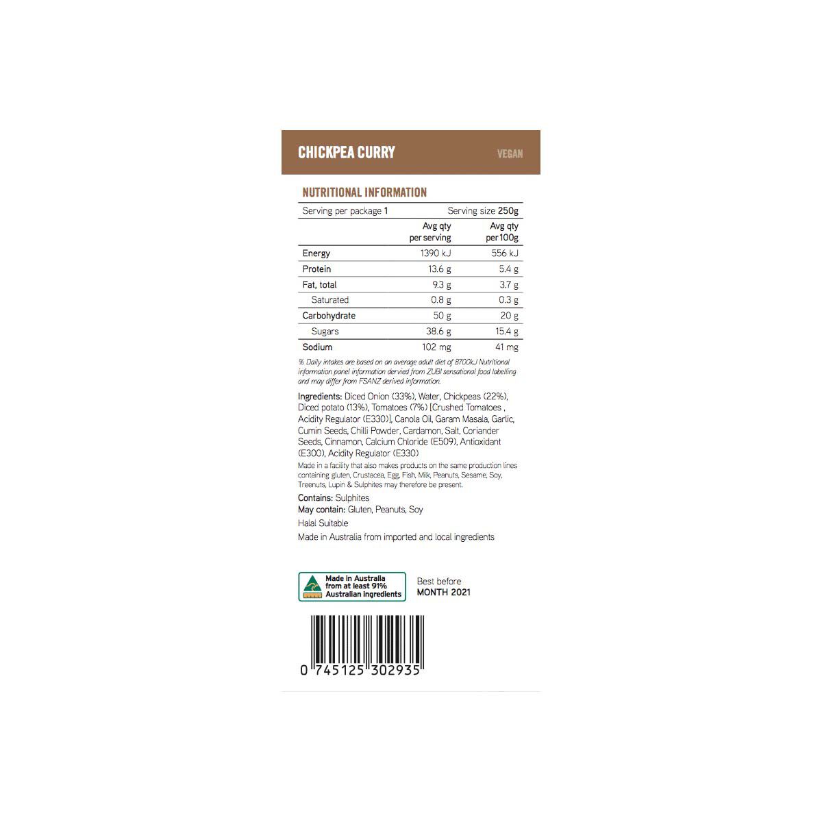 On Track Meals Chickpea Curry 250g, , bcf_hi-res
