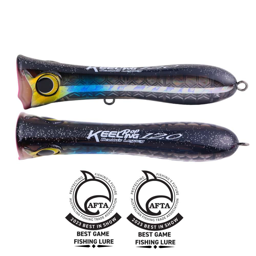 Ocean's Legacy Keeling Pop Surface Popper Lure 140mm White Lumo Bait, White Lumo Bait, bcf_hi-res