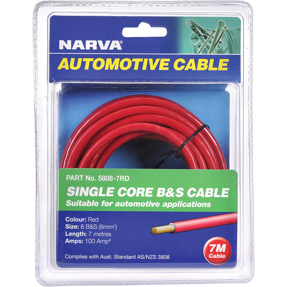 Narva Automotive Cable - Single Core B&S Cable, 100 Amp 8mm x 7m, Red, , bcf_hi-res