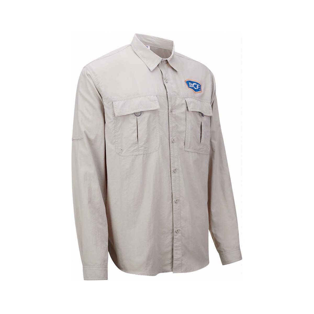 BCF Men&rsquo;s Long Sleeve Fishing Shirt, Stone, bcf_hi-res