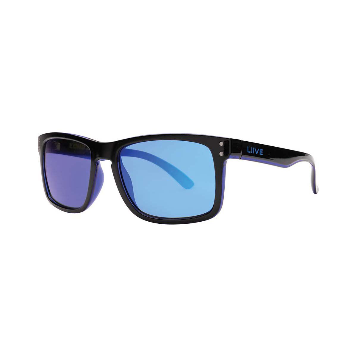 Liive X Echo Men&rsquo;s Mirror Polarised Sunglasses Matt Black with Blue Lens, , bcf_hi-res