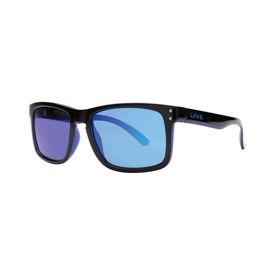 Liive X Echo Men’s Mirror Polarised Sunglasses Matt Black with Blue Lens, , bcf_hi-res