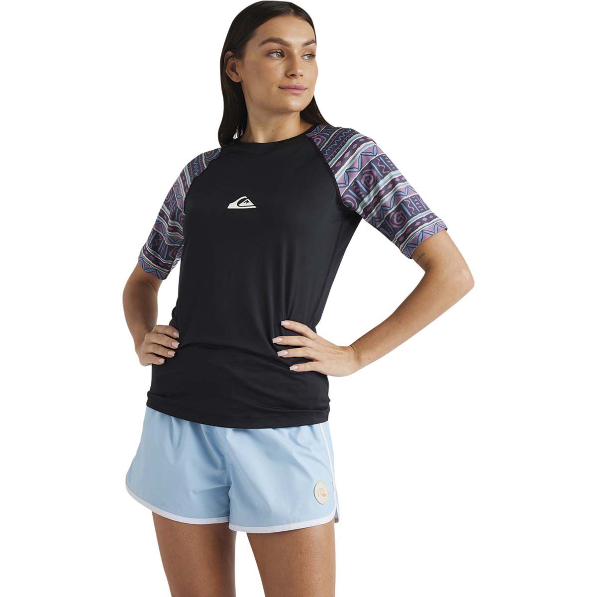 Quiksilver Women's Short Sleeve Rashie, Black, bcf_hi-res