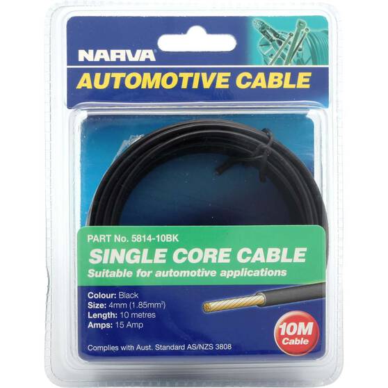 Narva Automotive Cable Single Core 10 Metres 4mm 15 AMP Black, , bcf_hi-res