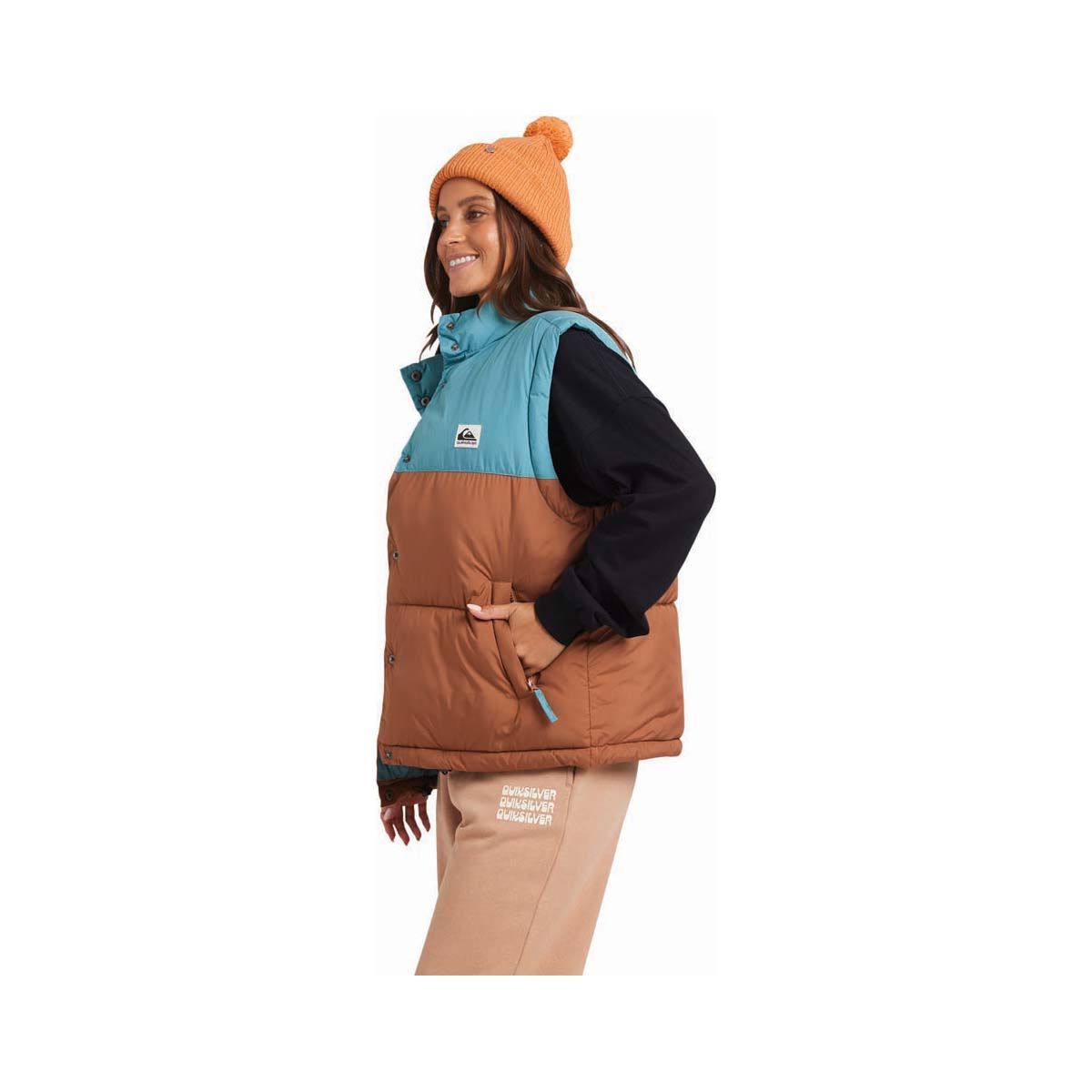 Quiksilver Lantern Puffer Vest for Women, Rawhide, bcf_hi-res
