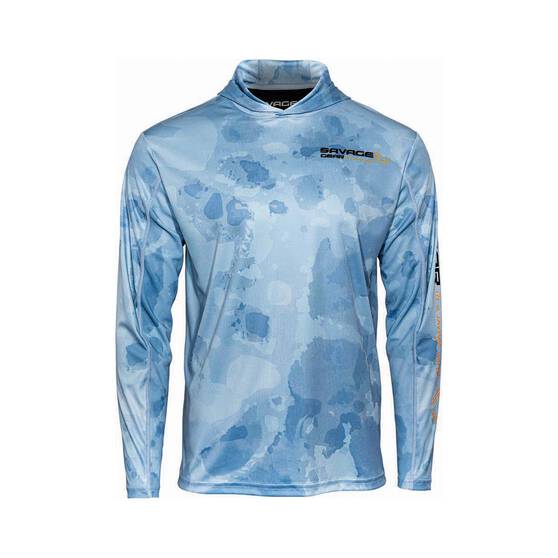 Savage  Men's Long Sleeve Hooded Sublimated Polo, Blue, bcf_hi-res