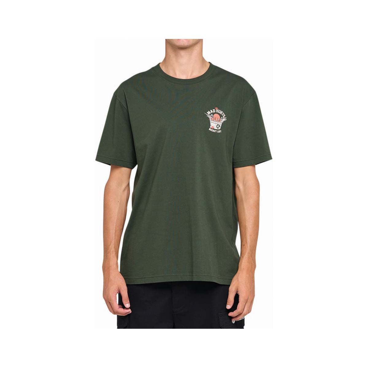The Mad Hueys Men's Double Bucket List Short Sleeve Tee Oil Green S, Oil Green, bcf_hi-res