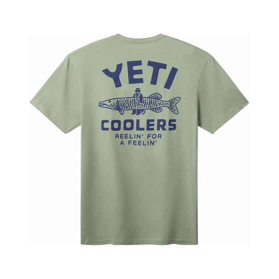 YETI Coolers® Men's Reelin’ Feelin' Fishing Short Sleeve Tee, Olive, bcf_hi-res