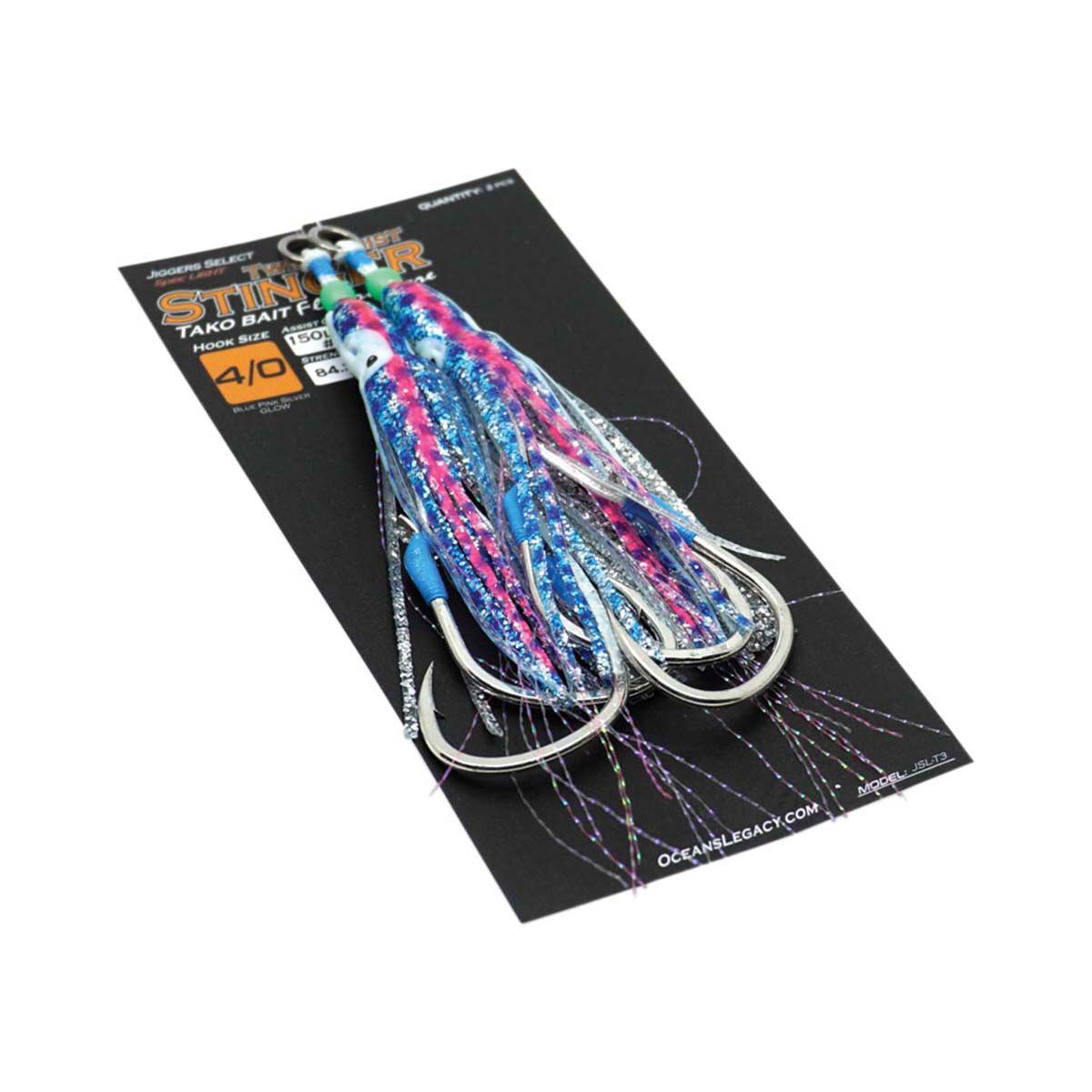 Ocean's Legacy Tako Bait Stinger Twin Assist Hook, Blue Pink Silver, bcf_hi-res