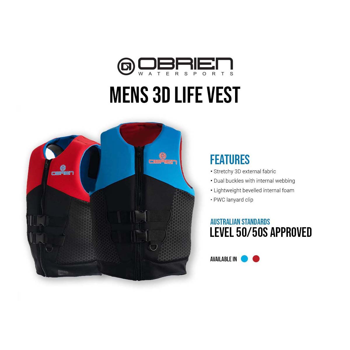 O'Brien Mens 3D Vest Level 50S PFD, Blue, bcf_hi-res