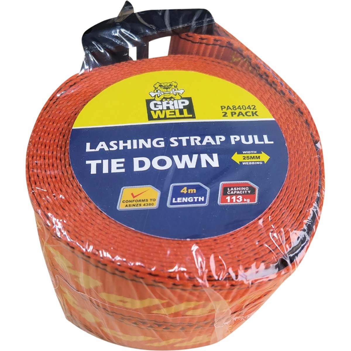 Gripwell Lashing Strap Pull Tie Down 4mx25mm 2 Pack, , bcf_hi-res