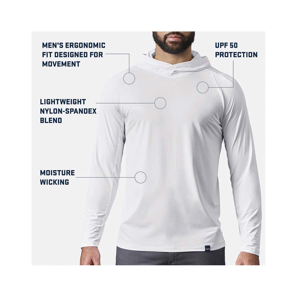 YETI&reg; Men&rsquo;s Hooded Ultra Lightweight Sunshirt, White, bcf_hi-res