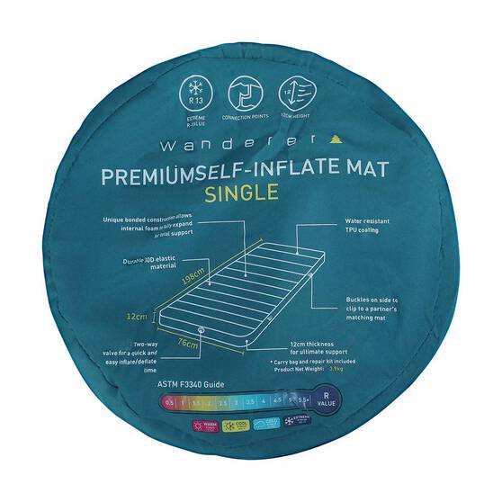 Wanderer Premium Bonded 4x4 Self-Inflating Mat Single, , bcf_hi-res