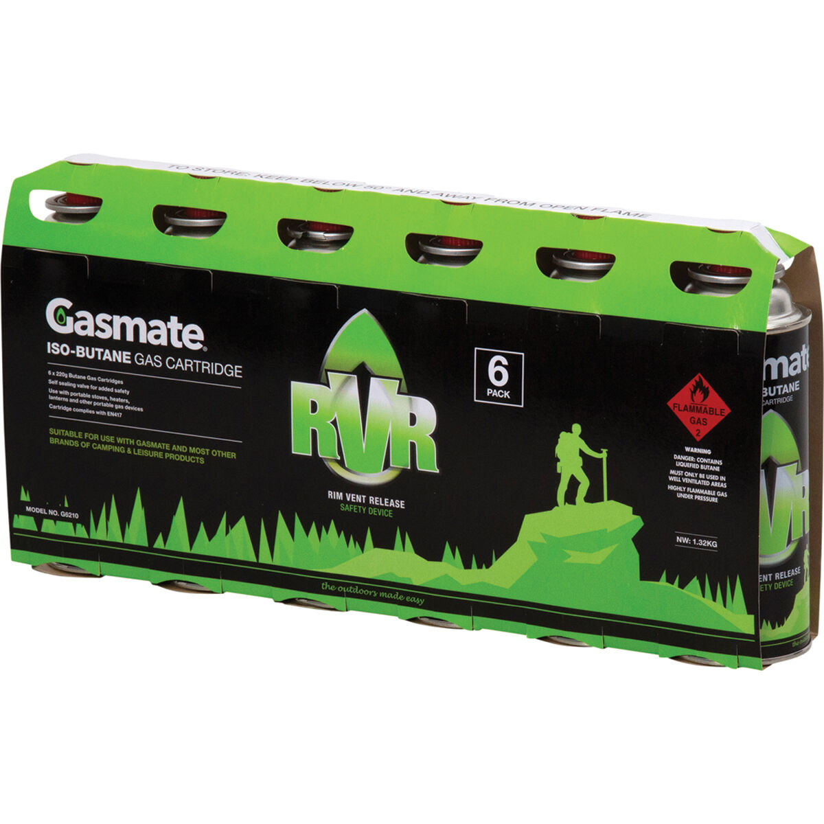 Gasmate Butane RVR Gas Canisters Butane Fuel 220g 6 Pack, , bcf_hi-res