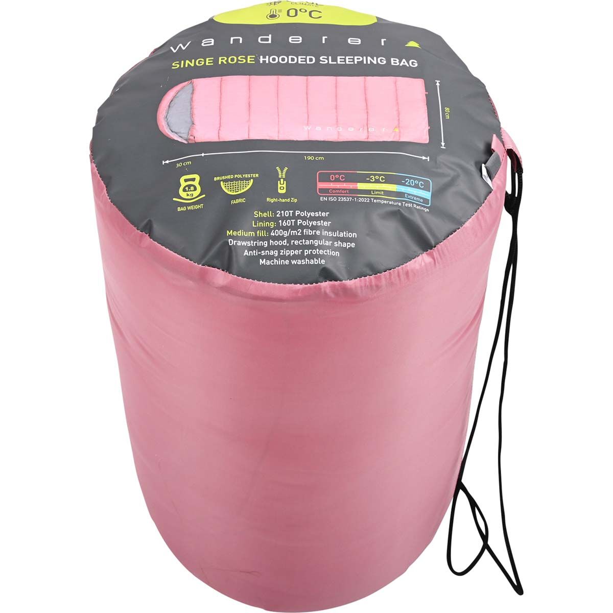 Wanderer Singe 0&deg; Hooded Rose Pink Sleeping Bag, , bcf_hi-res