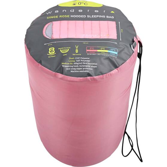 Wanderer Singe 0° Rose Hooded Sleeping Bag, , bcf_hi-res