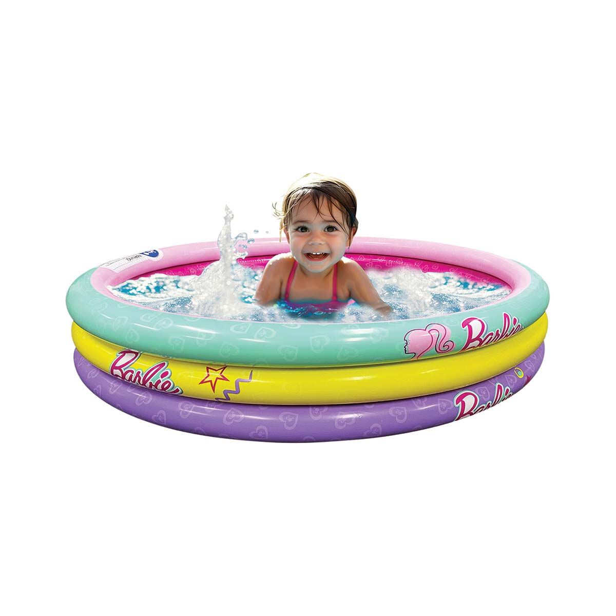 Barbie 3 ring 1.2m inflatable splash pool, , bcf_hi-res